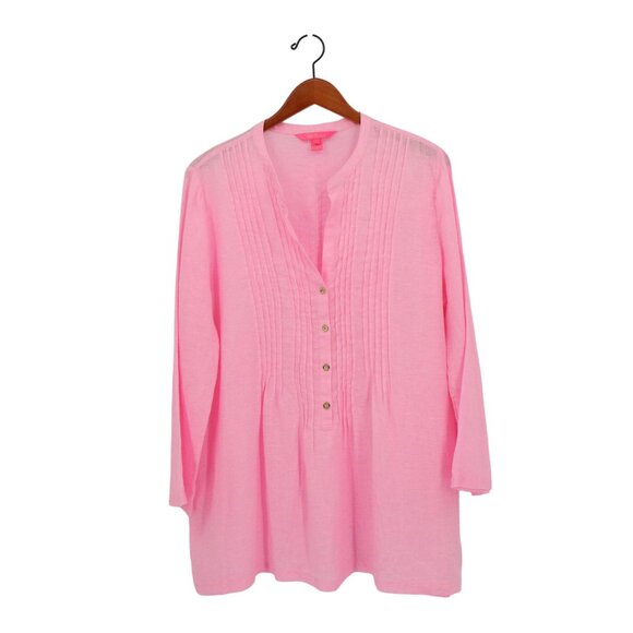 Lilly Pulitzer Pink Seacoast Linen Sarasota Tunic Top XL - Picture 2 of 6
